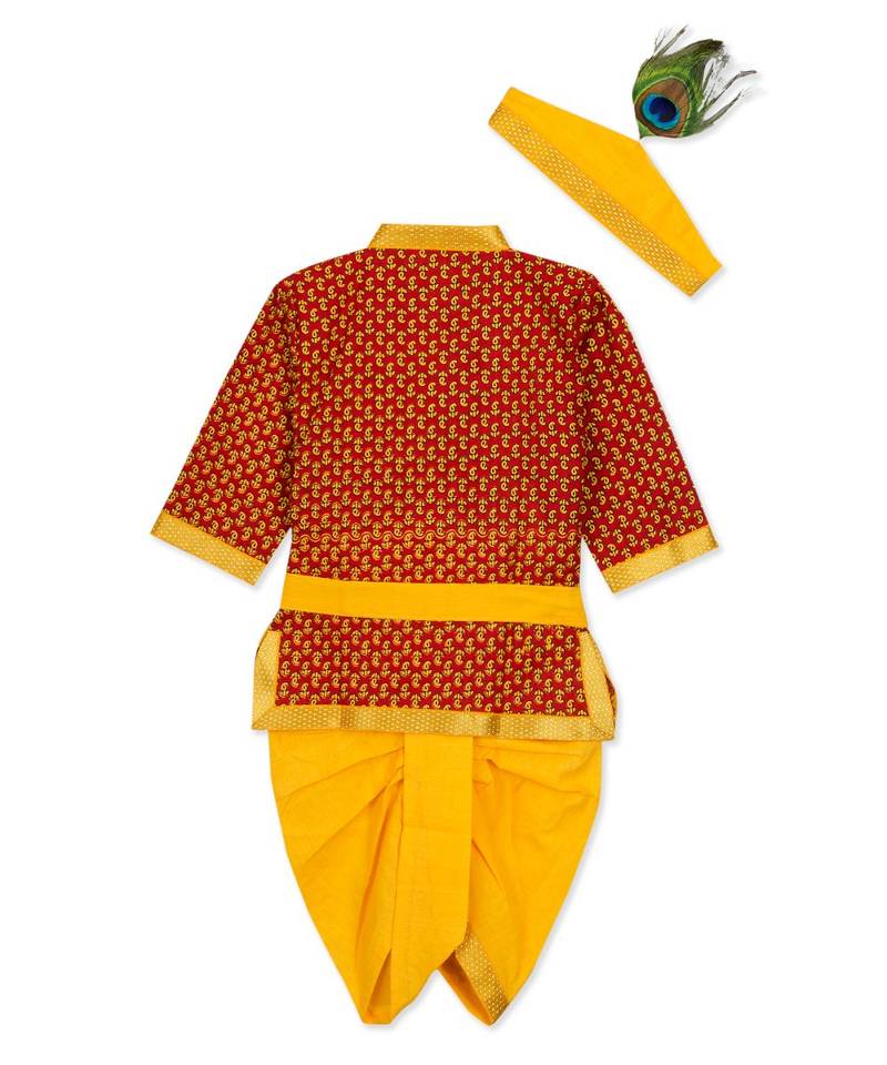 Red Angrakha Kurta Dhoti Krishna Dress