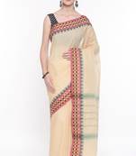 CLASSICATE From The House Of The Chennai Silks Women's Beige Chettinad Cotton Saree With Running Blouse