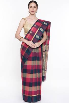 CLASSICATE From The House Of The Chennai Silks Women's Multicolor Coimbatore Cotton  Saree With Running Blouse 1
