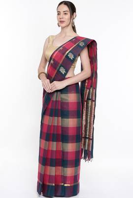 CLASSICATE From The House Of The Chennai Silks Women's Multicolor Coimbatore Cotton  Saree With Running Blouse 2