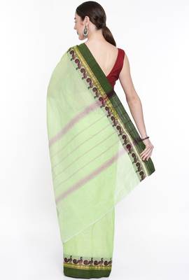 CLASSICATE From The House Of The Chennai Silks Women's Green Chettinad Cotton Saree With Running Blouse 3