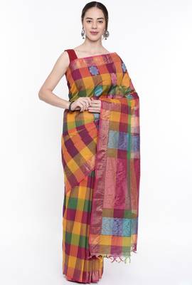 CLASSICATE From The House Of The Chennai Silks Women's Multicolor Coimbatore Cotton Saree With Running Blouse 1
