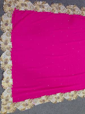 PINK and CHIKU embroidered chiffon saree with blouse 2