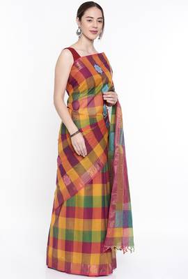 CLASSICATE From The House Of The Chennai Silks Women's Multicolor Coimbatore Cotton Saree With Running Blouse 2