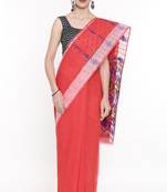 CLASSICATE From The House Of The Chennai Silks Women's Red Bengal Cotton Saree With Running Blouse