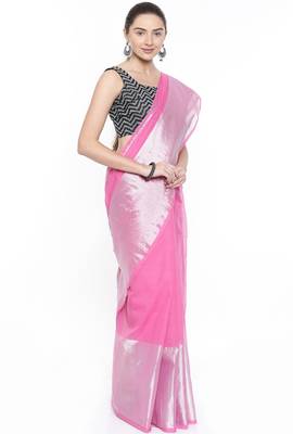 CLASSICATE From The House Of The Chennai Silks Women's Neon Pink Venkatagiri Cotton Saree With Running Blouse 2