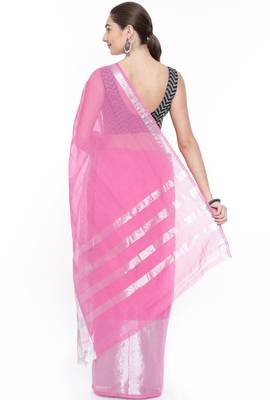 CLASSICATE From The House Of The Chennai Silks Women's Neon Pink Venkatagiri Cotton Saree With Running Blouse 3