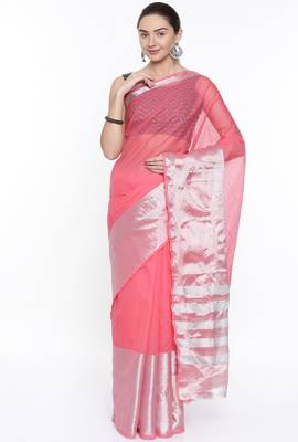 CLASSICATE From The House Of The Chennai Silks Women's Pink Venkatagiri Cotton Saree With Running Blouse 1