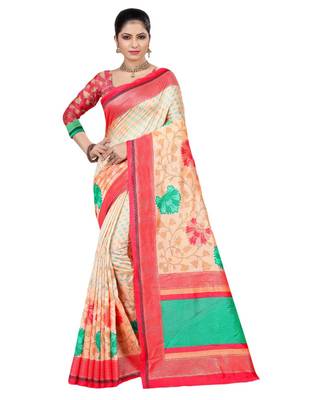 Pink Printed Jacquard Saree With Blouse 1