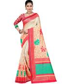 Pink Printed Jacquard Saree With Blouse