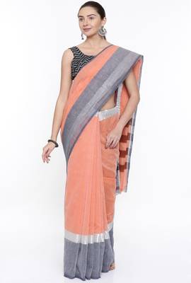 CLASSICATE From The House Of The Chennai Silks Women's Orange Venkatagiri Cotton Saree With Running Blouse 1