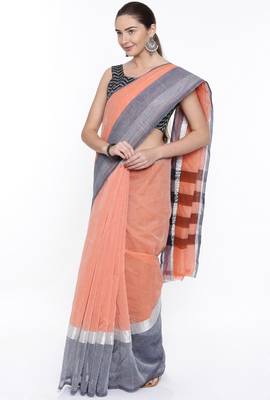 CLASSICATE From The House Of The Chennai Silks Women's Orange Venkatagiri Cotton Saree With Running Blouse 2