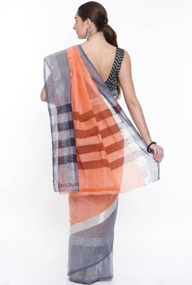 CLASSICATE From The House Of The Chennai Silks Women's Orange Venkatagiri Cotton Saree With Running Blouse 3
