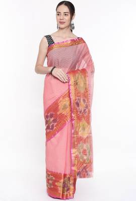 CLASSICATE From The House Of The Chennai Silks Women's Peach Venkatagiri Cotton Saree With Running Blouse 1