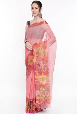 CLASSICATE From The House Of The Chennai Silks Women's Peach Venkatagiri Cotton Saree With Running Blouse 2