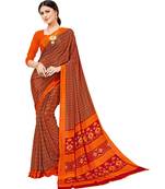 Orange Printed Crepe Saree With Blouse