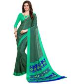 Green Printed Crepe Saree With Blouse