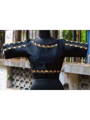 Black Colored Base With Designer Golden Colored Embroidered 3/4 Sleeves Blouse 1
