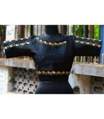 Black Colored Base With Designer Golden Colored Embroidered 3/4 Sleeves Blouse