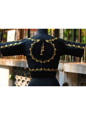 Black Colored Base With Designer Golden Colored Embroidered 3/4 Sleeves Blouse 2