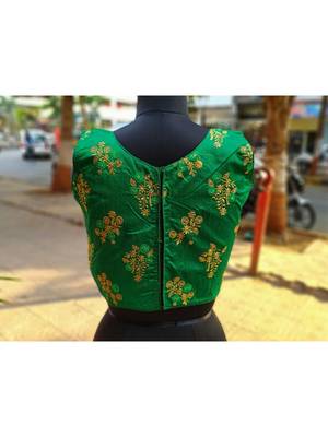 Dark Green Coloured Raw Silk Base Zari Worked Traditional Blouse 1