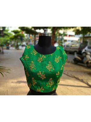 Dark Green Coloured Raw Silk Base Zari Worked Traditional Blouse 2