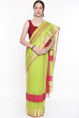 CLASSICATE From The House Of The Chennai Silks Women's Green Silk Cotton  Saree With Running Blouse 1
