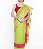 CLASSICATE From The House Of The Chennai Silks Women's Green Silk Cotton  Saree With Running Blouse