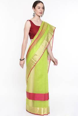 CLASSICATE From The House Of The Chennai Silks Women's Green Silk Cotton  Saree With Running Blouse 2