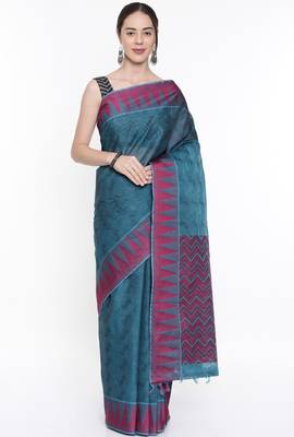 CLASSICATE From The House Of The Chennai Silks Women's Blue Silk Cotton  Saree With Running Blouse 1