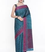 CLASSICATE From The House Of The Chennai Silks Women's Blue Silk Cotton  Saree With Running Blouse