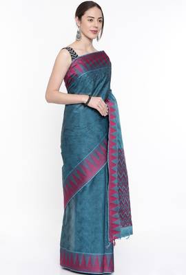 CLASSICATE From The House Of The Chennai Silks Women's Blue Silk Cotton  Saree With Running Blouse 2