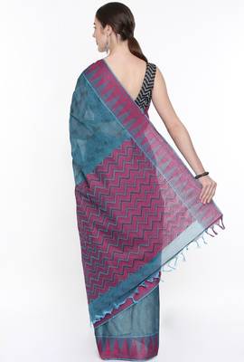 CLASSICATE From The House Of The Chennai Silks Women's Blue Silk Cotton  Saree With Running Blouse 3