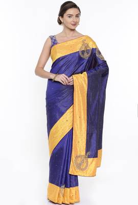 CLASSICATE From The House Of The Chennai Silks Women's Blue Raw Silk  Saree With Running Blouse 1