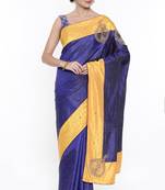 CLASSICATE From The House Of The Chennai Silks Women's Blue Raw Silk  Saree With Running Blouse