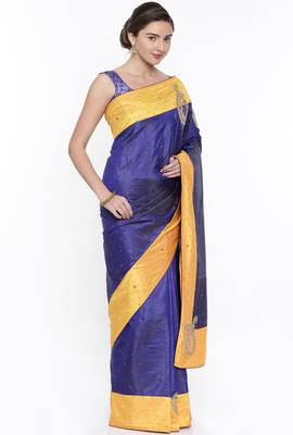 CLASSICATE From The House Of The Chennai Silks Women's Blue Raw Silk  Saree With Running Blouse 2