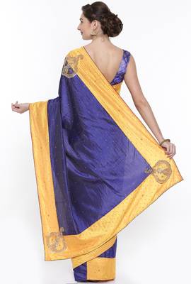 CLASSICATE From The House Of The Chennai Silks Women's Blue Raw Silk  Saree With Running Blouse 3