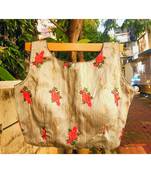 Raw Silk Base Silver Color Embroidered Work Sleeveless Traditional Blouse With Zip At The Back Side