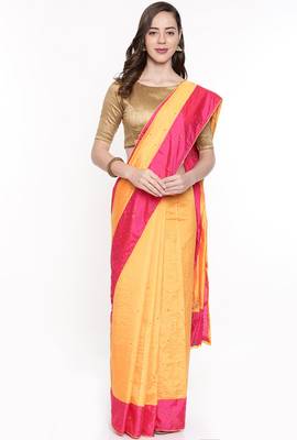 CLASSICATE From The House Of The Chennai Silks Women's Orange Raw Silk  Saree With Running Blouse 1