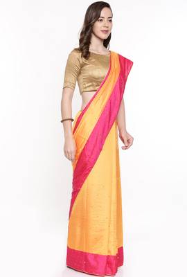 CLASSICATE From The House Of The Chennai Silks Women's Orange Raw Silk  Saree With Running Blouse 2