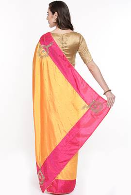 CLASSICATE From The House Of The Chennai Silks Women's Orange Raw Silk  Saree With Running Blouse 3