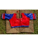 Blue And Red Coloured Mashru Silk Embroidered  Worked Blouse