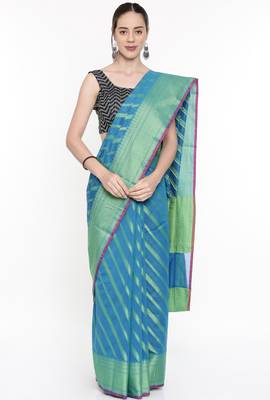 CLASSICATE From The House Of The Chennai Silks Women's Blue Organza  Saree With Running Blouse 1