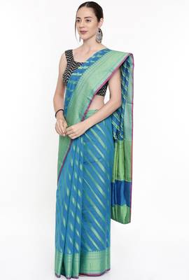 CLASSICATE From The House Of The Chennai Silks Women's Blue Organza  Saree With Running Blouse 2