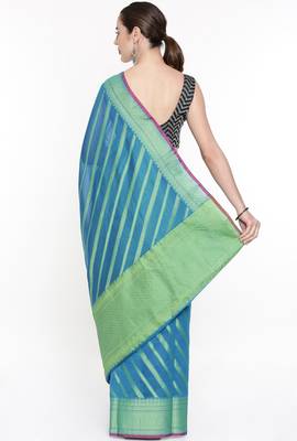 CLASSICATE From The House Of The Chennai Silks Women's Blue Organza  Saree With Running Blouse 3