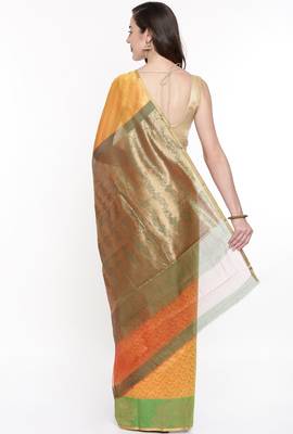CLASSICATE From The House Of The Chennai Silks Women's Yellow Silk Cotton  Saree With Running Blouse 3
