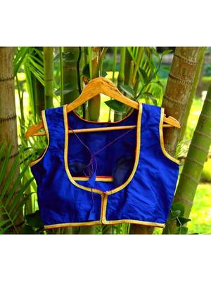 Silk Base Blue Color Zari Work Sleeveless Traditional Blouse With Small Mirror Work 2