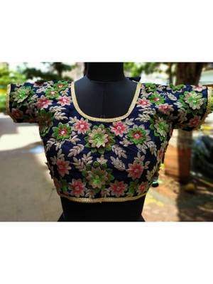 Black Base Green Shade Applique Work Designer Blouse For Festives With Dori 3