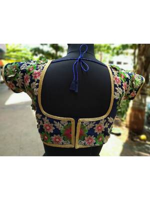 Black Base Green Shade Applique Work Designer Blouse For Festives With Dori 4