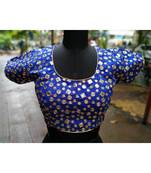 Blue Colored Foil Mirror Worked Silk Blend Fabric Blouse - 1